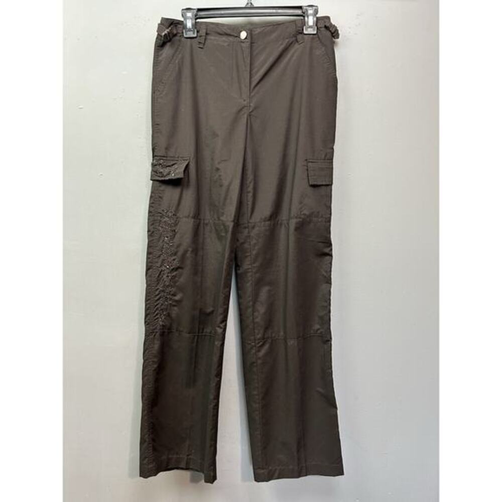 New York & Co Pants Womens‎ size 8 Brown Embroidered Straight Nylon Floral Y2K